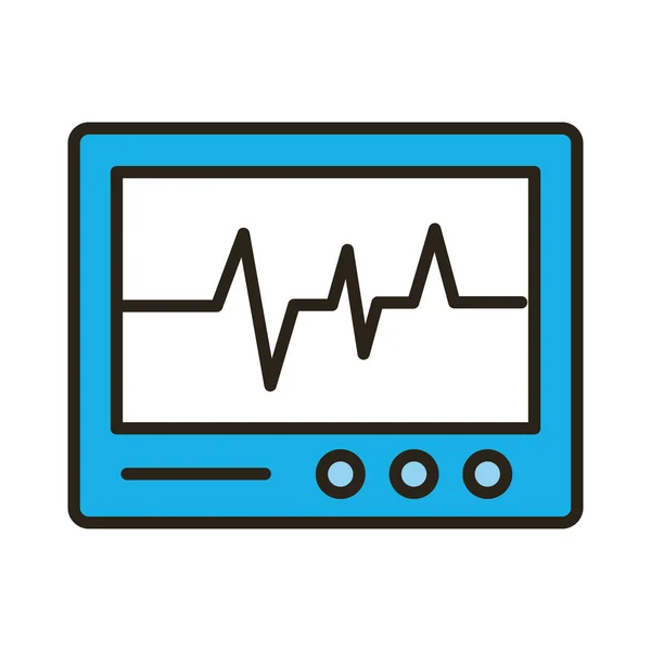 Medische ekg machine cardiologie hartlijn en vul pictogram — Stockvector
