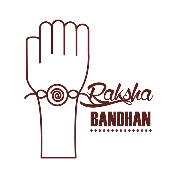 Happy raksha bandhan celebration with hand using wristband line style — Stock Vector