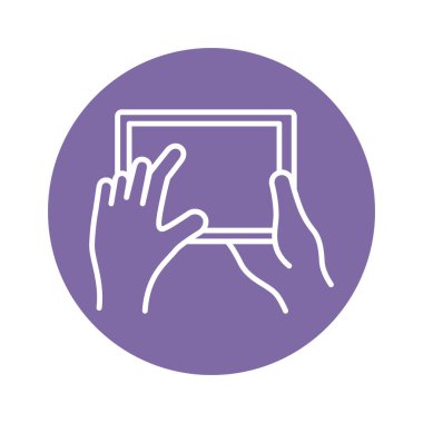 Tablet aygıtı blok biçimi simgesi kullanan eller