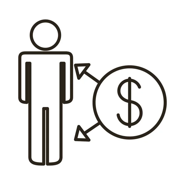 Zakenman figuur met geld symbool lijn stijl pictogram — Stockvector