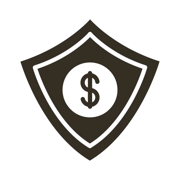 Dollar pièce avec le style de ligne de bouclier — Image vectorielle
