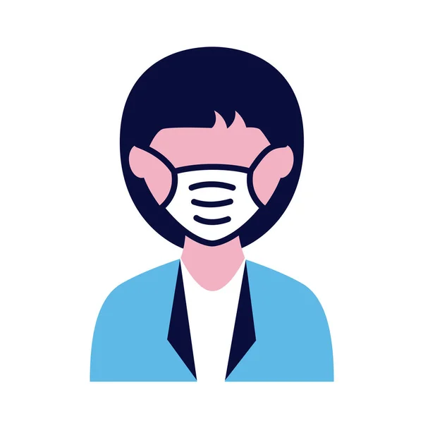Mujer usando máscara médica icono de estilo plano — Vector de stock
