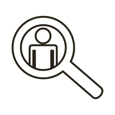 Büyüteç çizgisi simgesine sahip iş adamı figürü