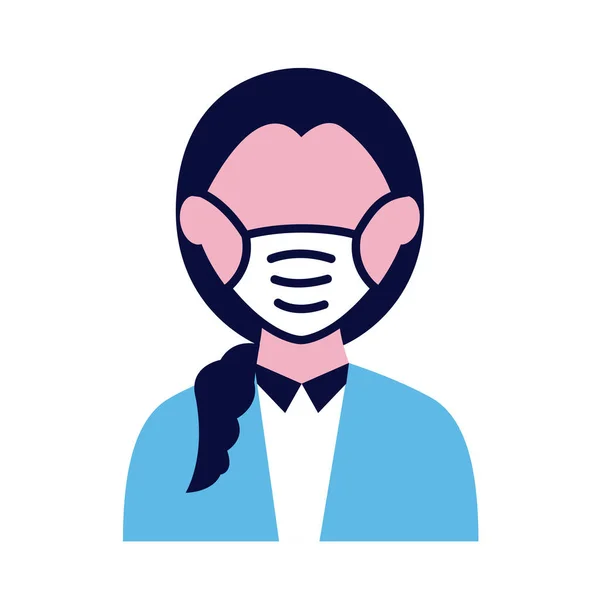 Mujer usando máscara médica icono de estilo plano — Vector de stock