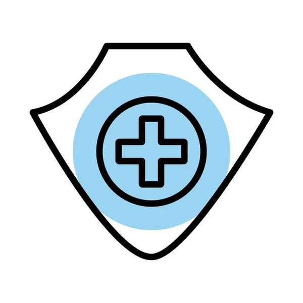 Medisch kruis in schild symbool lijn stijl — Stockvector