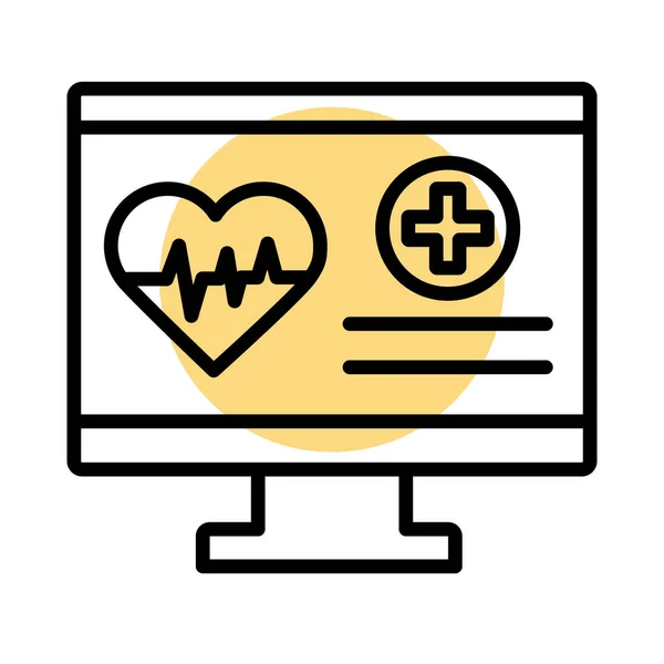 Área de trabalho com cardiologia médica ícone estilo linha de pulso — Vetor de Stock