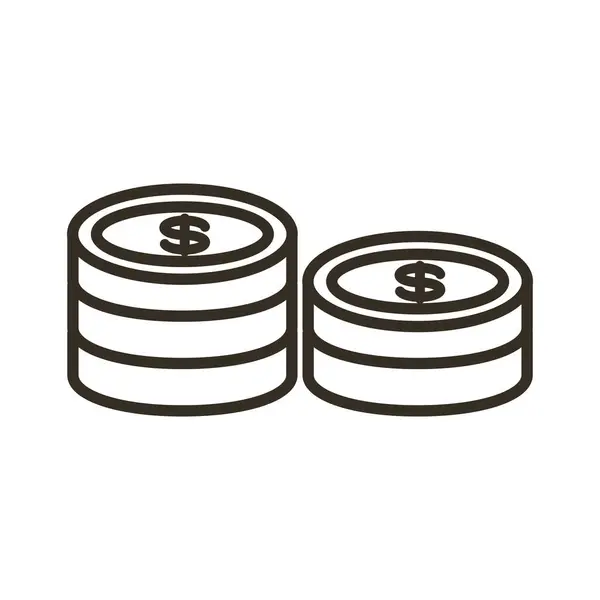 Munten geld dollars lijn stijl pictogram — Stockvector
