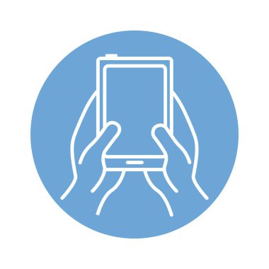 Akıllı telefon aygıtı blok biçimi simgesi kullanan eller