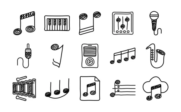 Pacote de ícones de conjunto de música — Vetor de Stock