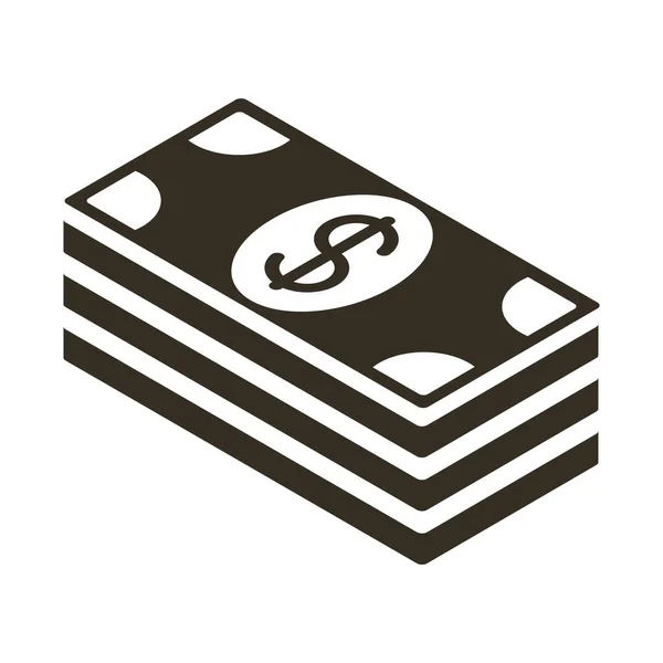 Notas dinheiro dólares ícone estilo silhueta —  Vetores de Stock