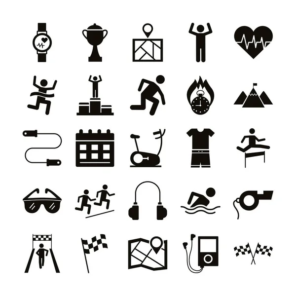 Bundle of runners and tracks set icons — Stock Vector