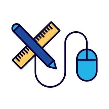 Eğitim malzemeleri çevrimiçi satırına sahip fare donanımı ve biçim simgesini doldur