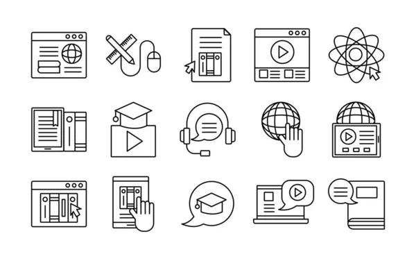 Bundle di icone set online per l'istruzione — Vettoriale Stock