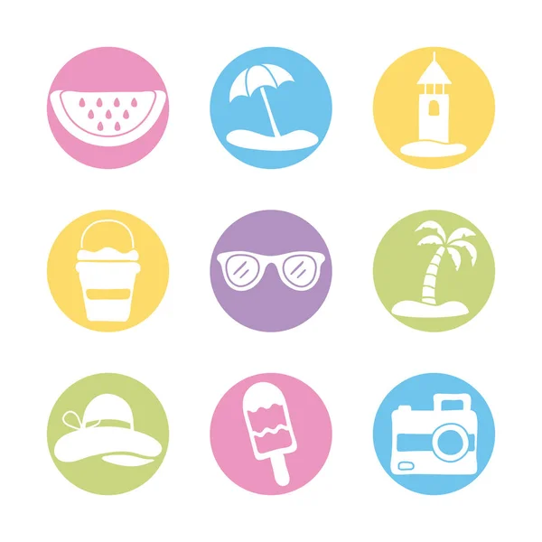 Conjunto de vacaciones de verano conjunto de iconos — Vector de stock