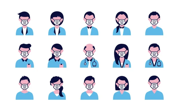 Skupina lidí a lékařů v lékařských maskách — Stockový vektor