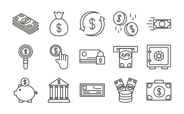 Bundle of money currency set icons — Stock Vector