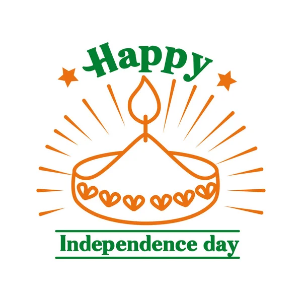 キャンドルラインスタイルのアイコンと独立した日インドのお祝い — ストックベクタ
