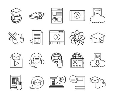 Eğitim paketi çevrimiçi set simgeleri