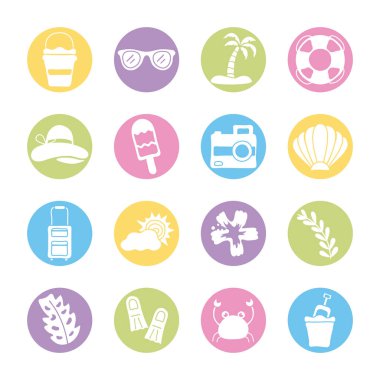 Yaz tatilleri demeti simgeleri ayarlar