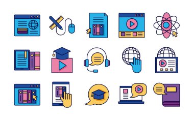 Eğitim paketi çevrimiçi set simgeleri