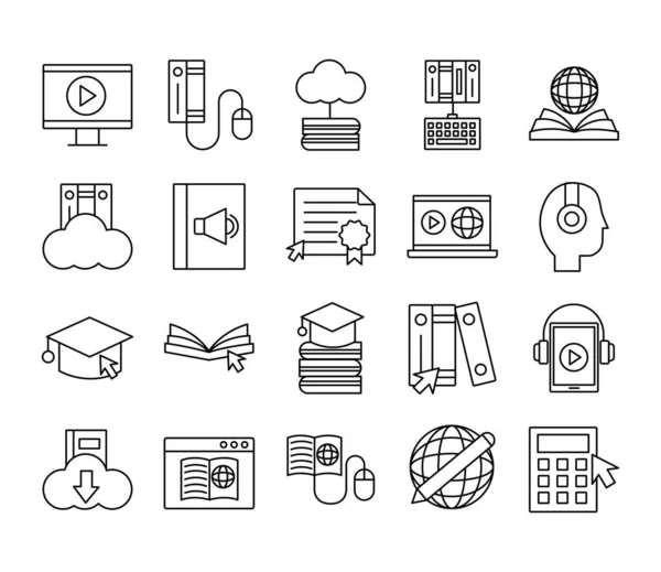 Paquete de iconos conjunto de educación en línea — Archivo Imágenes Vectoriales
