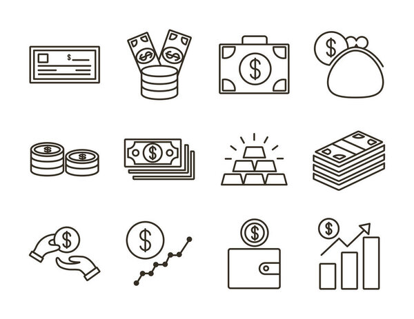 bundle of money currency set icons