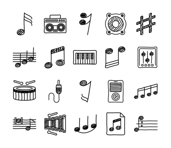 Egy köteg zenei készlet ikonok — Stock Vector