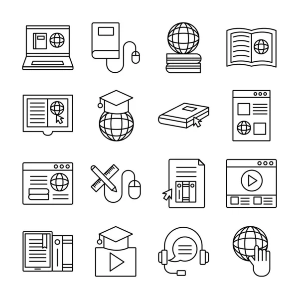 Paquete de iconos conjunto de educación en línea — Archivo Imágenes Vectoriales