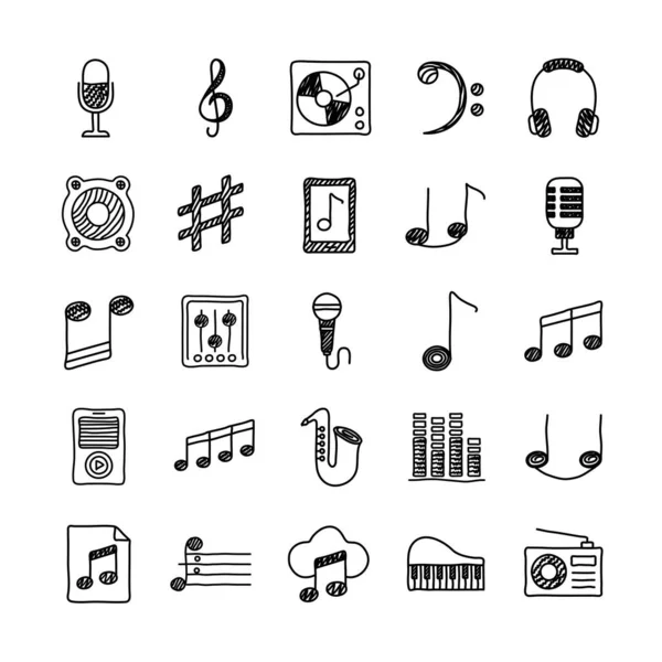 Paket av musik set ikoner — Stock vektor