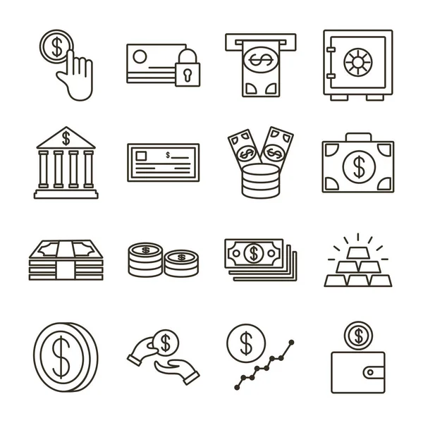 Bundle of money currency set icons — Stock Vector