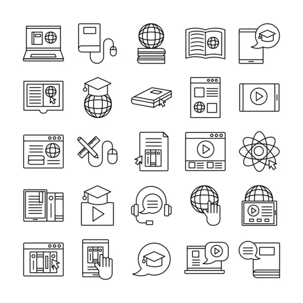 Bundle di icone set online per l'istruzione — Vettoriale Stock