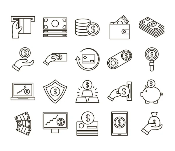 Paket av pengar valuta set ikoner — Stock vektor