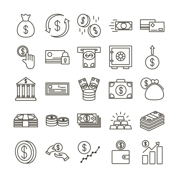 Bundle of money currency set icons — Stock Vector