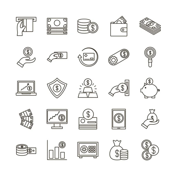 Bundle of money currency set icons — Stock Vector
