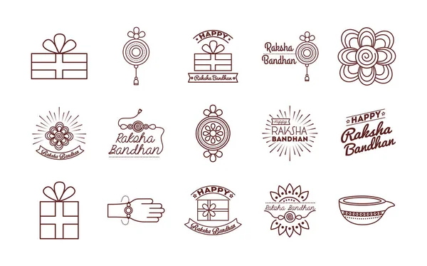 Bundle of happy raksha bandhan celebration set icons — Stock Vector