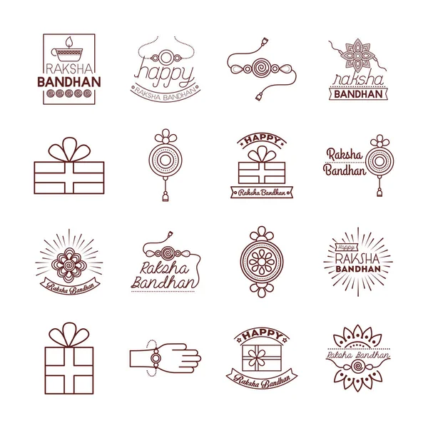 Paquet de joyeux raksha bandhan célébration ensemble icônes — Image vectorielle