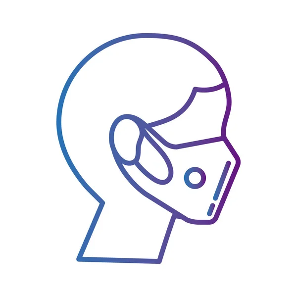 Perfil hombre wearign médico máscara respiratoria accesorio línea estilo icono — Vector de stock