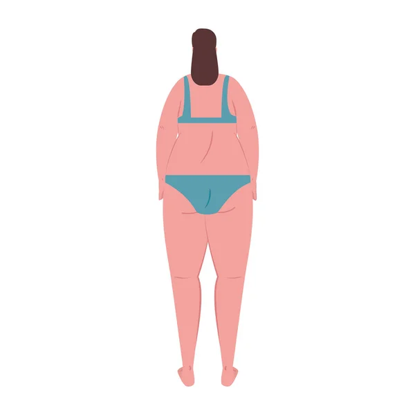 Mulher gorda bonito de volta em maiô cor azul no fundo branco — Vetor de Stock