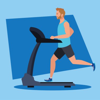 Spor, koşu bandında koşan adam, elektrik eğitim makinesinde spor yapan adam.