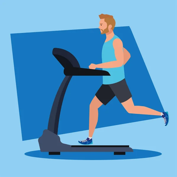 运动，在跑步机上跑步的人，电动训练机的运动员 — 图库矢量图片