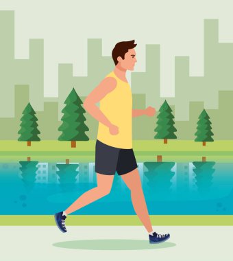 Adam doğada koşuyor, erkek sporcu dışarıda koşuyor.