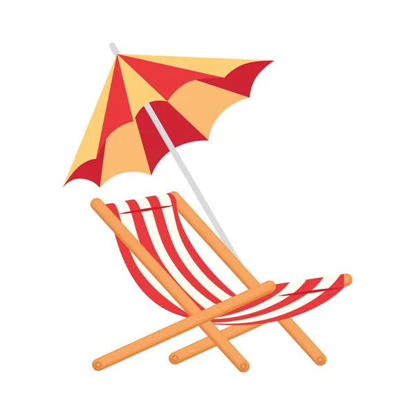 Plážové křeslo a deštník na bílém pozadí — Stockový vektor