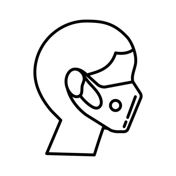 Profil homme porter masque médical accessoire respiratoire ligne style icône — Image vectorielle