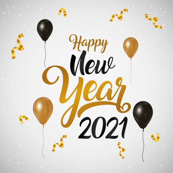 Frohes neues Jahr 2021 Festplakat mit Luftballons Helium — Stockvektor
