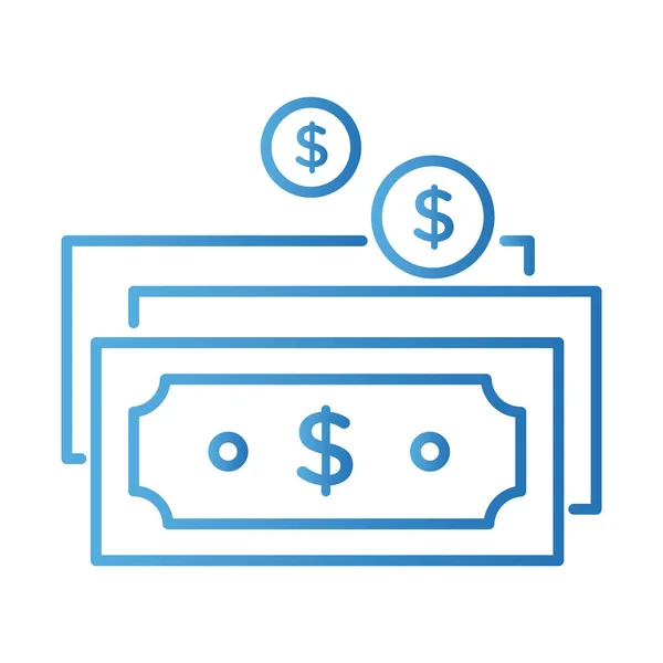 Moneda y billete de dólar con flechas de pago en línea estilo gradiente — Archivo Imágenes Vectoriales