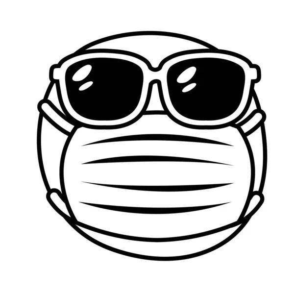 Emoji mit medizinischer Maske und Sonnenbrille — Stockvektor