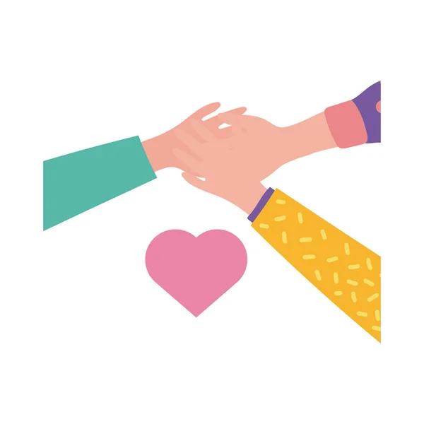 Fröhliche Feier zum Tag der Freundschaft mit Händen heben Herzen pastellfarbenen flachen Stil — Stockvektor