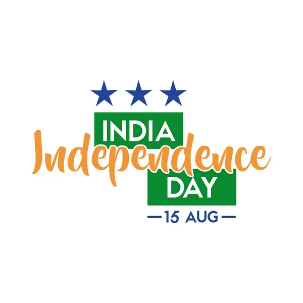 India γιορτή ημέρα ανεξαρτησίας με γράμματα επίπεδη στυλ — Διανυσματικό Αρχείο