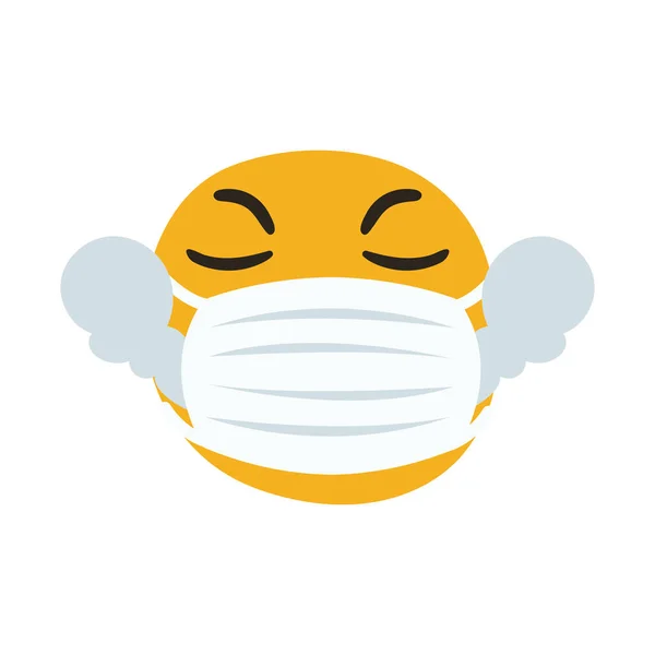 Emoji pemanas memakai masker medis gaya menggambar tangan - Stok Vektor