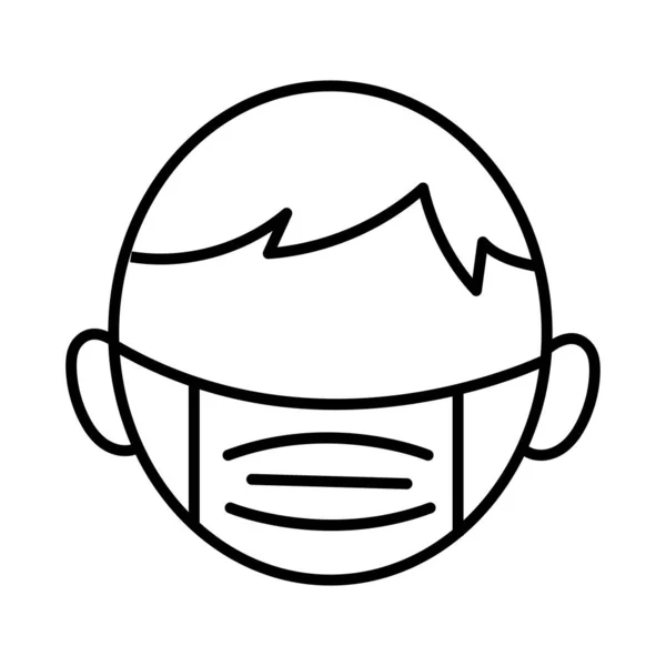 Hombre wearign médico máscara respiratoria accesorio línea estilo icono — Vector de stock